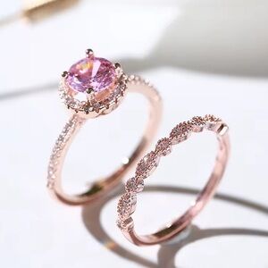 Princess Pink Rose Gold Cz Stone Women's Ring Set Gift New size 6